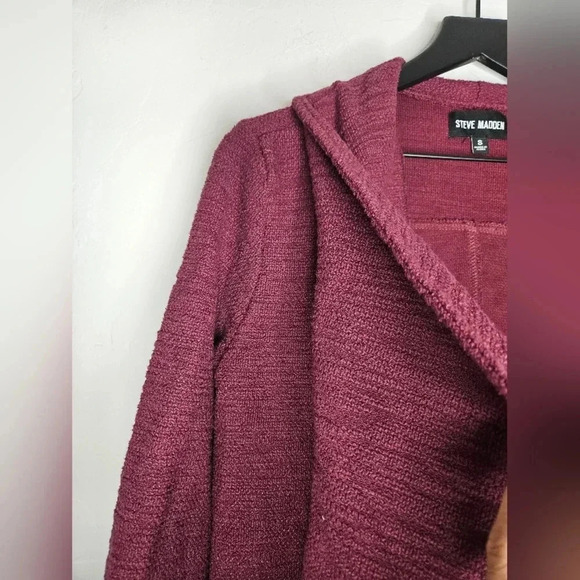 Steve Madden Oversized Slub Knit Jacket Duster  in Maroon Size Small - Picture 6 of 7